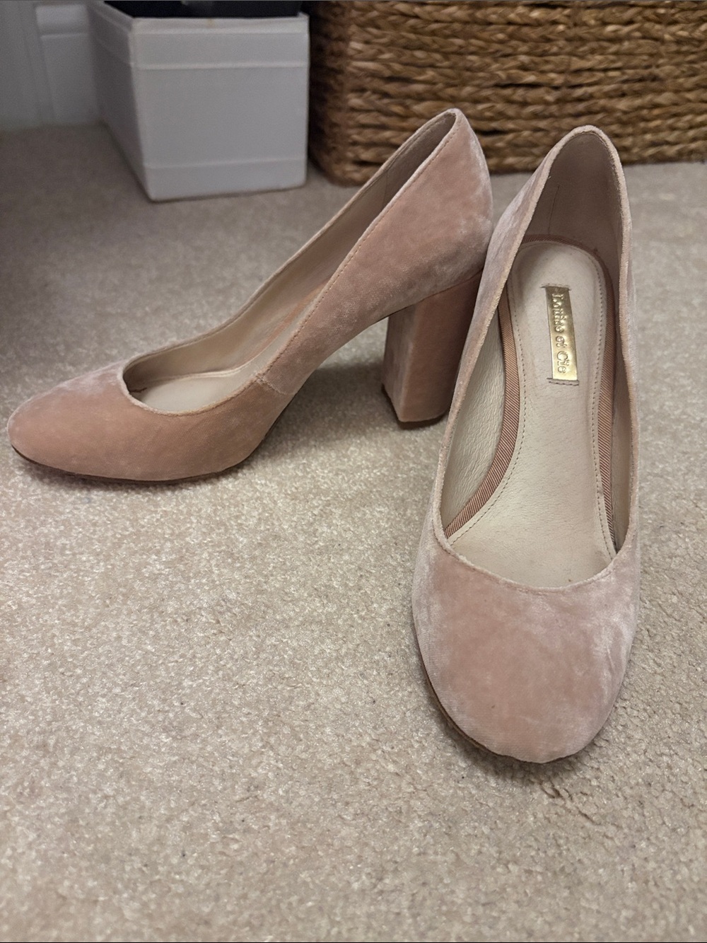 Louise et Cie Dusty Pink Velvet Block Heel Pumps